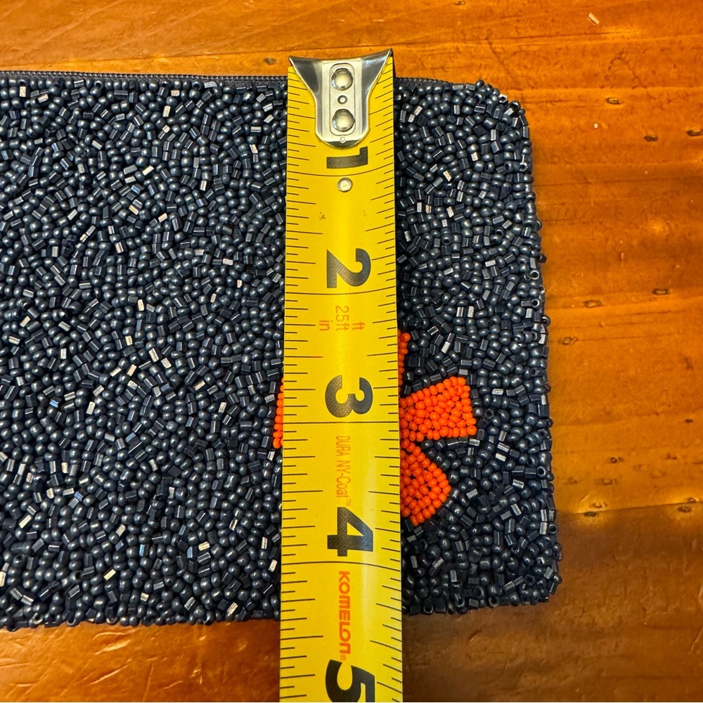 Moyna Blue and Orange Beaded Cosmetic Zipper Pouch - Picture 4 of 7